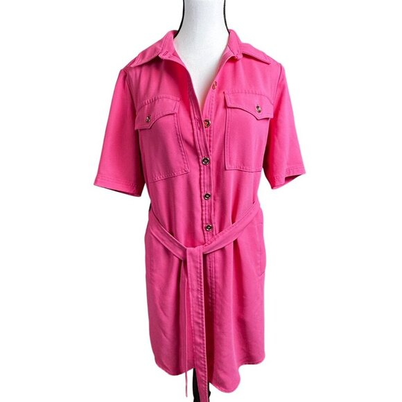 Trina Turk Womens Shirt Dress Pink Belted Size S Short Sleeve Button Up - Picture 8 of 9